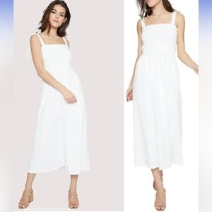 Smocked White Midi Dress